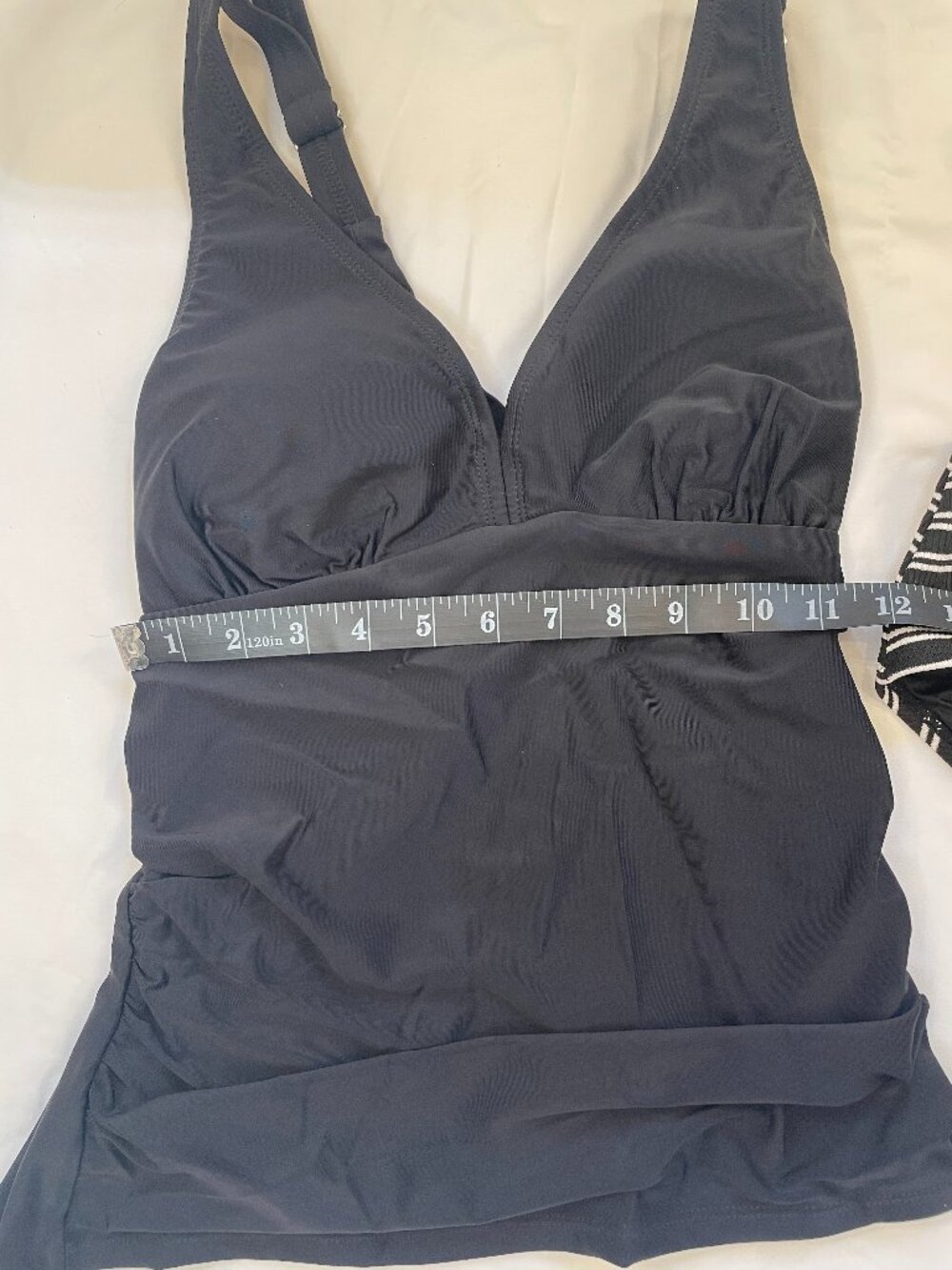 Cupshe Black Plunging Tankini Top & Striped Bottoms Set - Picture 6 of 8